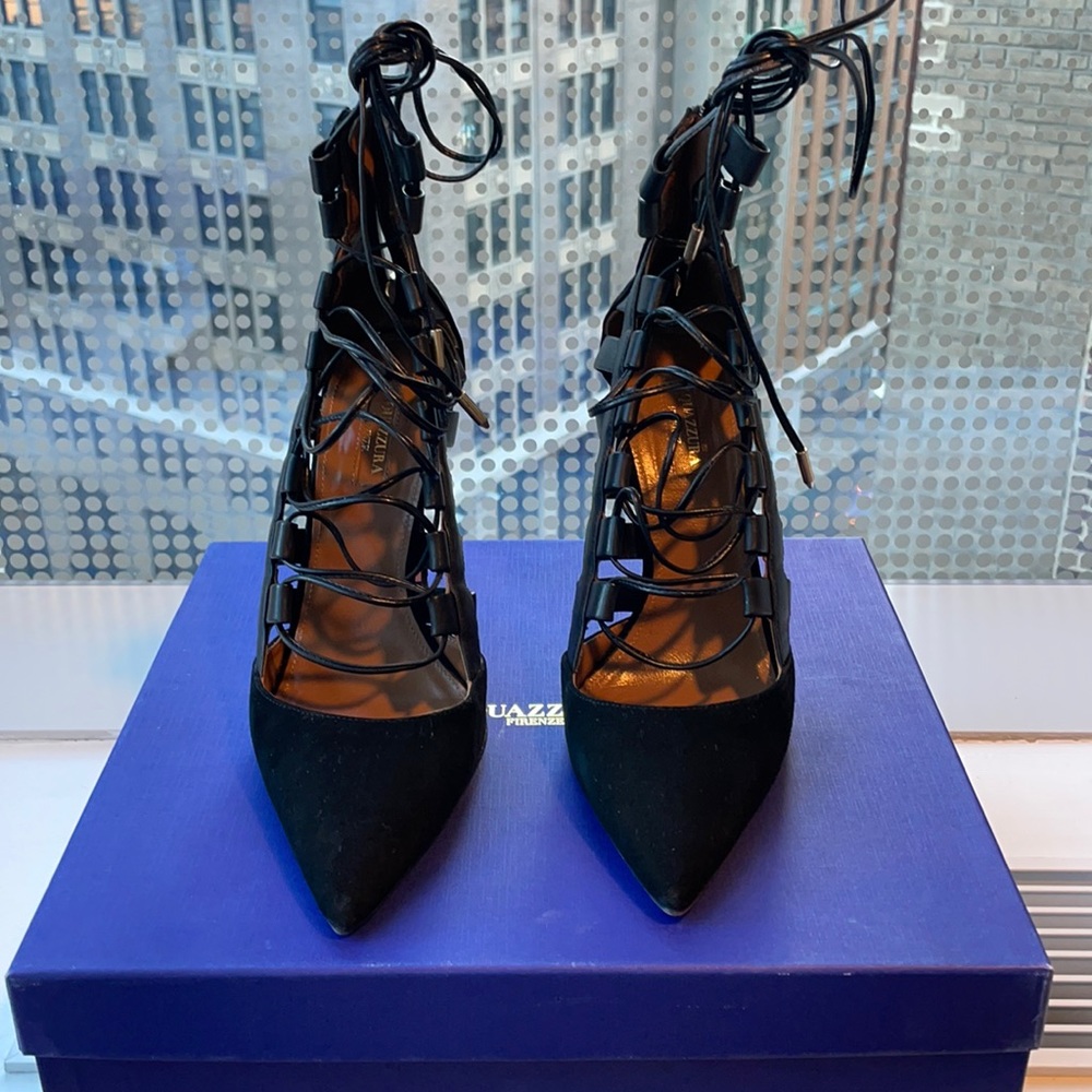 Aquazzura Black Lace-Up Heels